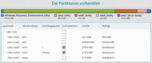 Abbildung 7: Nach dem Partitionieren hat die Platte drei neue Linux-Partitionen.