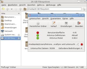 Abbildung 8: Mit dem Dateimanager hängen Sie Windows-Partitionen (auf Wunsch nur lesend) ein, und mit ClamTk scannen Sie die Datenträger.
