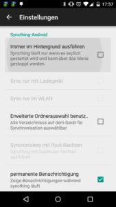 Abbildung 8: Syncthing beeinträchtigt aktuell die Akkulaufzeit nachhaltig, deaktivieren Sie daher den Hintergrunddienst.