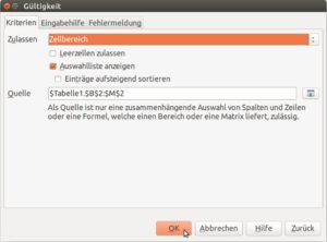Abbildung 9: Über die Kriterien einer Gültigkeitsprüfung können Sie eine Auswahlliste erstellen.