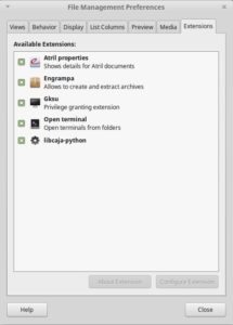 Abbildung 3: Die Erweiterungen für den Dateimanager Caja verwalten Sie nun in einem eigenen Tab in den Einstellungen.