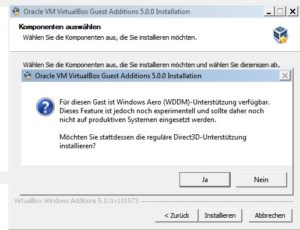 Abbildung 3: Zwar bietet der Installer der Gasterweiterungen die WDDM-Treiber an, klassifiziert sie aber als experimentell. Wir raten davon ab, sie zu verwenden.
