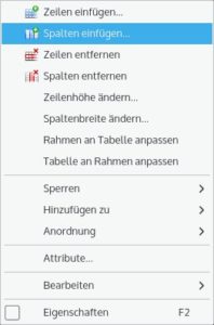 Abbildung 3: Das Kontextmenü unter der rechten Maustaste ist jetzt aufgeräumt. Gut zu erkennen ist, dass die Applikation Tabellen jetzt als solche behandelt.