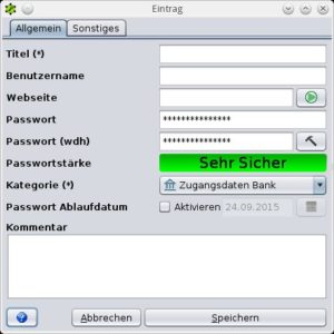 Abbildung 6: Ihre Zugangsdaten zu einzelnen Webseiten geben Sie in einem übersichtlichen Dialog ein.