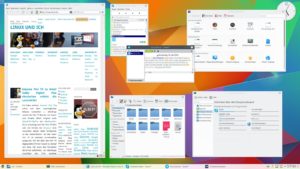 Abbildung 13: Dank der Flexibilität von KDE lässt sich der KDE-Desktop leicht anpassen. Nur Konqueror leidet unter den extrem vergrößerten Schriften.