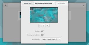 Abbildung 2: Die Bildschirmeinstellungen von Gnome bieten aktuell noch keine Möglichkeit, die DPI-Einstellungen pro Monitor zu regeln.
