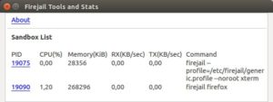 Abbildung 3: Die Prozessanalyse der Firetools listet alle damit gestarteten Programme auf. Hier laufen ein Terminal und Firefox jeweils in einer eigenen Sandbox.