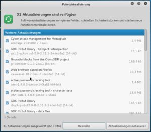 Abbildung 3: Kali setzt beim Aktualisieren des Systems auf die Mitarbeit des Nutzers, bietet aber ein ansprechende grafische Oberfläche dafür an.