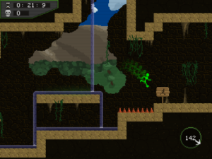 Im Kern ist Fast Travel ein Jump-and-Run-Spiel, bei dem man tödliche Hindernisse, wie hier die roten Dornen, möglichst nicht berühren sollte.