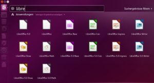 Abbildung 1: Das neue LibreOffice 5 können Sie parallel zu einer alten Version installieren und über die Anwendungsmenüs (hier Unity) die gewünschte Variante starten.