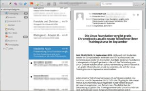 Abbildung 1: Der E-Mail-Client Geary empfiehlt sich für Anwender, die einfach nur schnell und bequem E-Mails lesen und schreiben möchten.