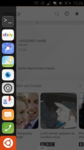 Abbildung 1: Auch Ubuntu für Smartphones bringt die vom Desktop bekannte Symbolleiste am linken Bildschirmrand mit.