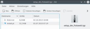 Abbildung 1: Die "tgz"-Datei von der Fotowelt-Website enthält nur zwei Dateien: Es handelt sich um einen Installer, nicht das tatsächliche Tool.