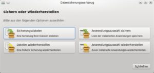 Abbildung 10: Linux Mint enthält ein eigenes Backupwerkzeug, das persönliche Daten und die Liste der installierten Pakete sichert und wiederherstellt.