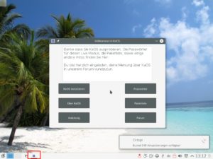 Abbildung 2: Nach dem Booten sehen Sie den KaOS-Desktop. Über den Willkommensbildschirm können Sie die Installation starten.