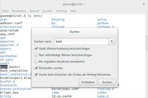 Abbildung 3: Das Gnome-Terminal hat eine eingebaute Suchfunktion, mit der Sie die Ausgabe nach Wörtern oder regulären Ausdrücken durchforsten.