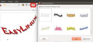 Abbildung 4: Die Fontwork-Galerie enthält 40 interessante Effekte. Sie öffnen den Dialog über das hier rot umrandete Symbol mit dem Buchstaben im Bild.