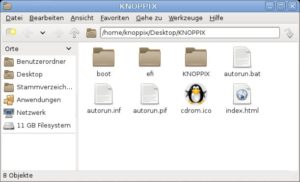 Abbildung 6: Der Testrechner, auf dem wir Knoppix gestartet haben, hat nur eine Partition; diese ist 11 GByte groß.