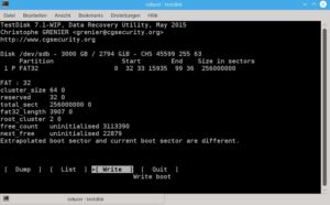 Abbildung 6: Testdisk kann den neu erstellten Bootsektor nun auf die Platte schreiben.