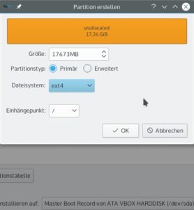Abbildung 6: Im freien Bereich legen Sie eine Swap- und (hier im Bild) eine Datenpartition an.