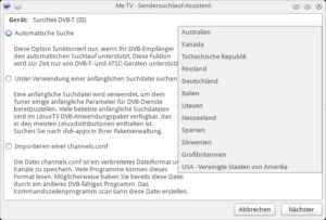 Abbildung 6: Me-TV erleichtert die Sendersuche über die vordefinierte Senderliste, die Sie über die Paketverwaltung installieren.