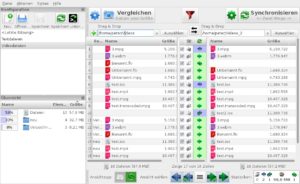 Abbildung 6: Die Benutzeroberfläche des Dateisynchronisationsprogramms FreeFileSync wirkt bunt, doch die Farben sind sinntragend gewählt und dienen der Übersicht.