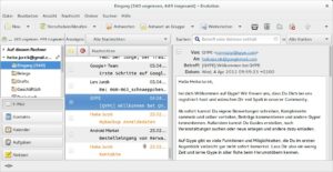 Abbildung 6: Über das Menü "Ansicht" schalten Sie die Anzeige um, so dass Evolution die Kopfzeilen und die Mails nebeneinander darstellt.