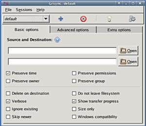 Abbildung 6: Das kleine Tool Grsync synchronisiert mit wenigen Mausklicks Ihre Daten. Als Unterbau verwendet es die bekannte Sync-Software Rsync.