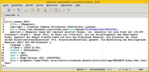 Abbildung 8: Das Beispiel zeigt die als BibTeX exportierten Referenzinformationen zum Wikipedia-Eintrag zur Stadt Besançon.