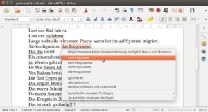 Abbildung 2: Wenn Sie die beanstandete Textpassage mit der rechten Maustaste anklicken, zeigt Ihnen LanguageTool den Grund für den Fehler und bietet in einer Liste Änderungsvorschläge an – so es denn welche kennt.