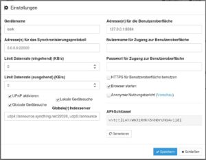 Abbildung 3: Möchten Sie Syncthing nur im lokalen Netz verwenden, deaktivieren Sie in den <code srcset=