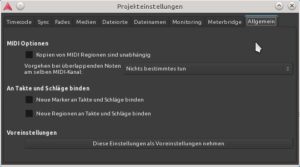Abbildung 5: Neben vielen anderen Settings lassen sich nun auch die Grundeinstellungen für Midi und das Einrasten von Regionen projektspezifisch regeln.
