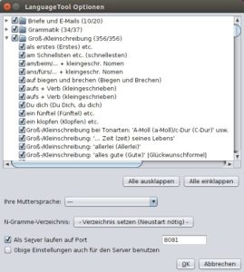 Abbildung 6: Um in den Einstellungen eine Kategorie anzuschauen, klicken Sie auf das kleine Dreieck links neben einer Kategorie.