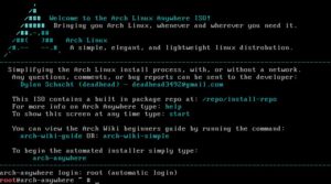 Abbildung 2: Bei Arch Anywhere müssen Sie die Installationroutine per Kommando aus einem Mini-Linux heraus aufrufen.