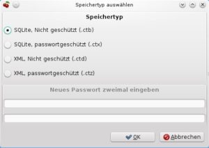 Abbildung 2: Beim Speichern eines Cherrytree-Dokuments legen Sie unter anderem den Typ des Dokuments fest.