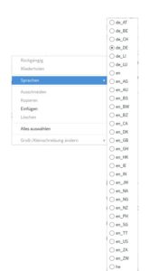 Abbildung 4: Die Möglichkeit zum Umschalten der Sprachvorgaben für den Text finden sich – etwas versteckt – im Kontextmenü.