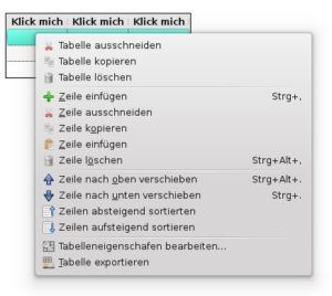 Abbildung 5: Für das nachträgliche Verändern von Tabellen bietet das Kontextmenü umfangreiche Funktionen an.