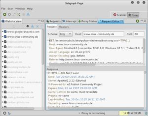 Abbildung 6: Der Request-Editor erlaubt es, an den Webserver gestellte Request zu manipulieren. In diesem Beispiel kam vom Server als Response eine 404-Fehlermeldung (Seite nicht gefunden) zurück.