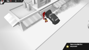 … und lässt es im richtigen Moment losfahren. Das Spiel zeigt das Geschehen dabei unnötig martialisch und blutig.