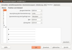 Abbildung 1: Im Dialog "Nummerierungsart: Aufzählung 1" stellen Sie auf dem Register "Position" die Werte für das Einrücken der Aufzählungszeichen ein.