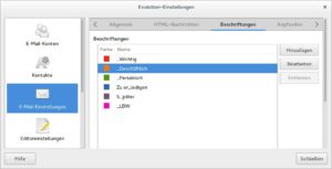 Abbildung 1: In den Evolution-Einstellungen bearbeiten Sie die Beschriftungen für Ihre elektronische Post.