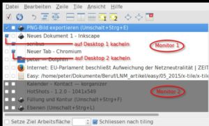 Abbildung 15: X-Tile ordnet Programmfenster per Shortcut überlappungsfrei an. Das ist weniger mühsam als das manuelle Anpassen der Fensterränder mit der Maus.
