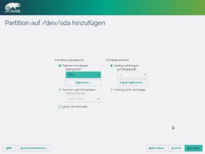 Abbildung 2: Für alle Linux-Partitionen können Sie das Dateisystem "Ext4" wählen, nur die Swap-Partition muss den Typ "Swap" behalten.
