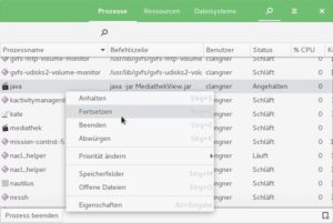 Abbildung 2: Mit Systemtools wie der Gnome-Systemüberwachung lassen sich ebenfalls Prozesse unterbrechen.