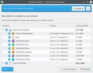 Abbildung 3: Das Programm Muon ist bei Kubuntu für die Aktualisierung der laufenden Distribution sowie für ein Upgrade auf die neue Version 15.10 zuständig.