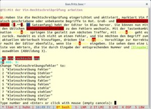 Abbildung 3: Vim macht Vorschläge, wie Sie falsch geschriebene Wörter ersetzen können. Die Ideen sind mal mehr und mal weniger gut.