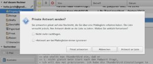 Abbildung 3: Soll Ihre Antwort an die Mailingliste oder privat an den Verfasser gehen? In Evolution haben Sie die Wahl.