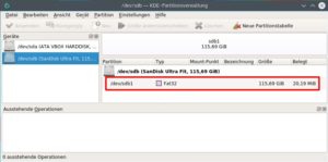 Abbildung 4: Auch der Partitionsmanager von Kubuntu listet die gefundenen Partitionen auf – aber immer nur für ein einzelnes Gerät.