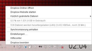 Abbildung 4: Wer viele Dateien in der Dropbox speichert, ist nach einer Neuinstallation eine Weile mit dem Download beschäftigt.