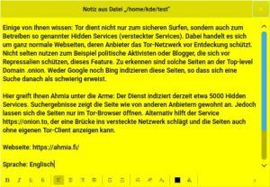 Abbildung 4: Mit Scrollbalken, Formatierungsoptionen und Dateinamen in der Titelleiste – KNotes-Zettel sind in mehrere Bereiche unterteilt.